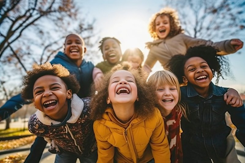 Laughing schoolchildren