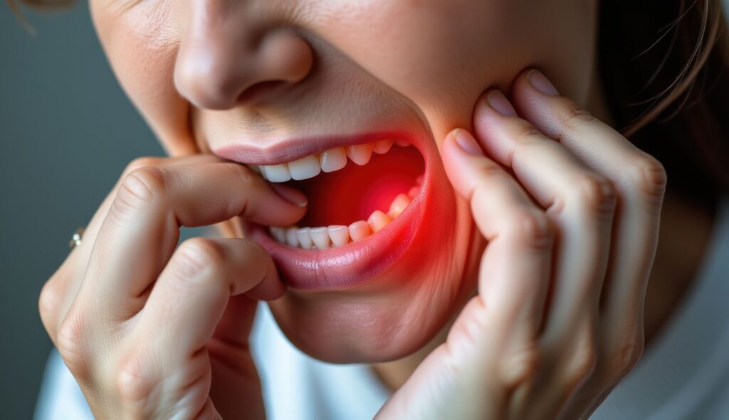 An AI image of a woman with a loose permanent tooth